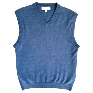 Men's Turnbury Sweater Vest Extra Fine Merino Wool V-Neck Blue L EUC